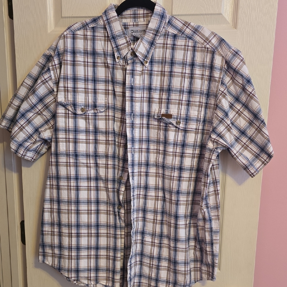 Carhartt‎ Blue and Brown Plaid Button Down Shirt